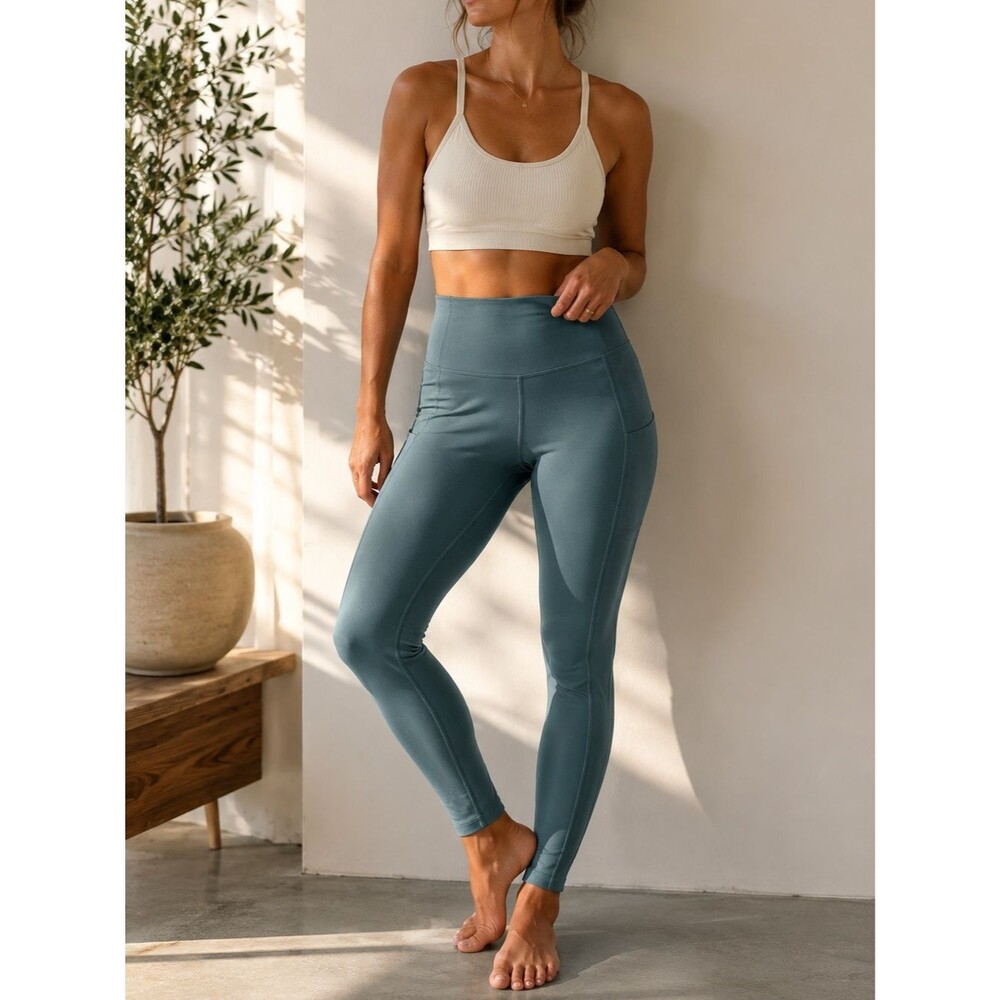 Girlfriend Collective High-Rise Pocket Leggings Moss Green Blue XS NWOT